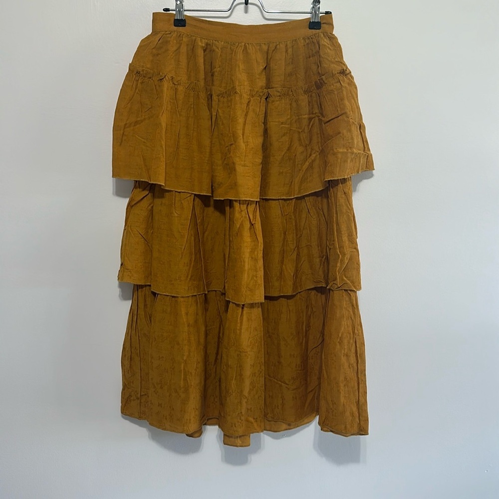 Universal thread fall ruffle mustard skirt